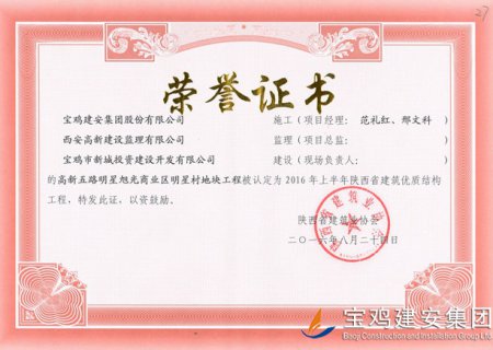 高新五路明星旭光商業(yè)區 省優(yōu)質(zhì)結構工程
